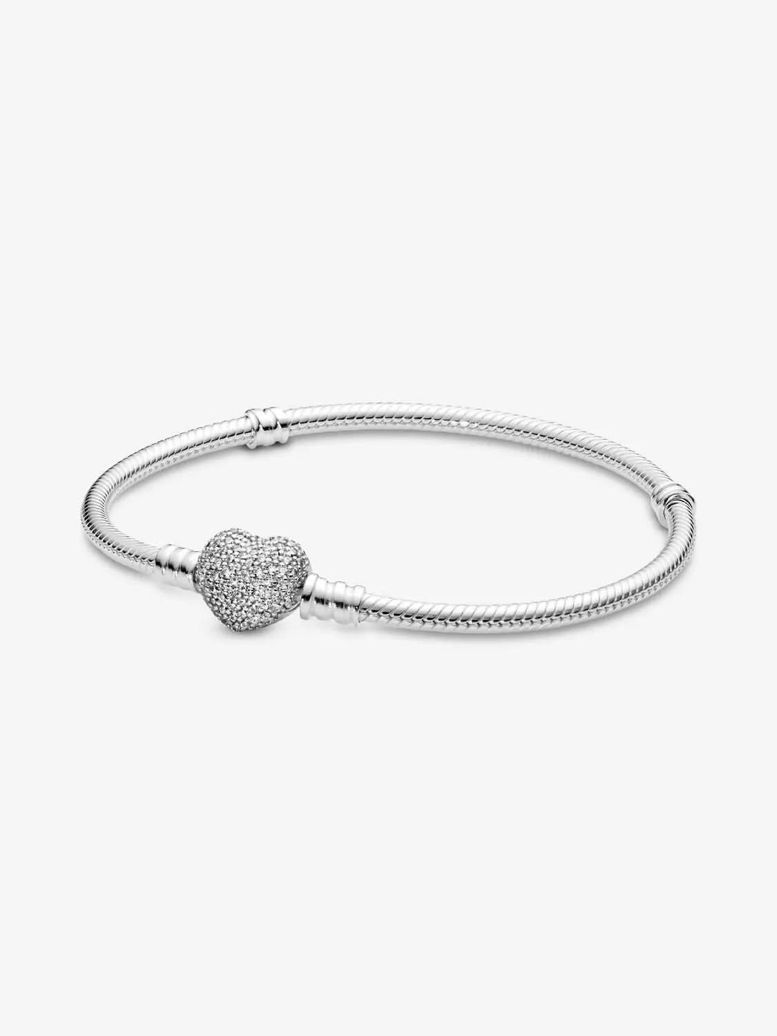 Sparkling Heart & Snake Chain Bracelet Sterling silver asasshop