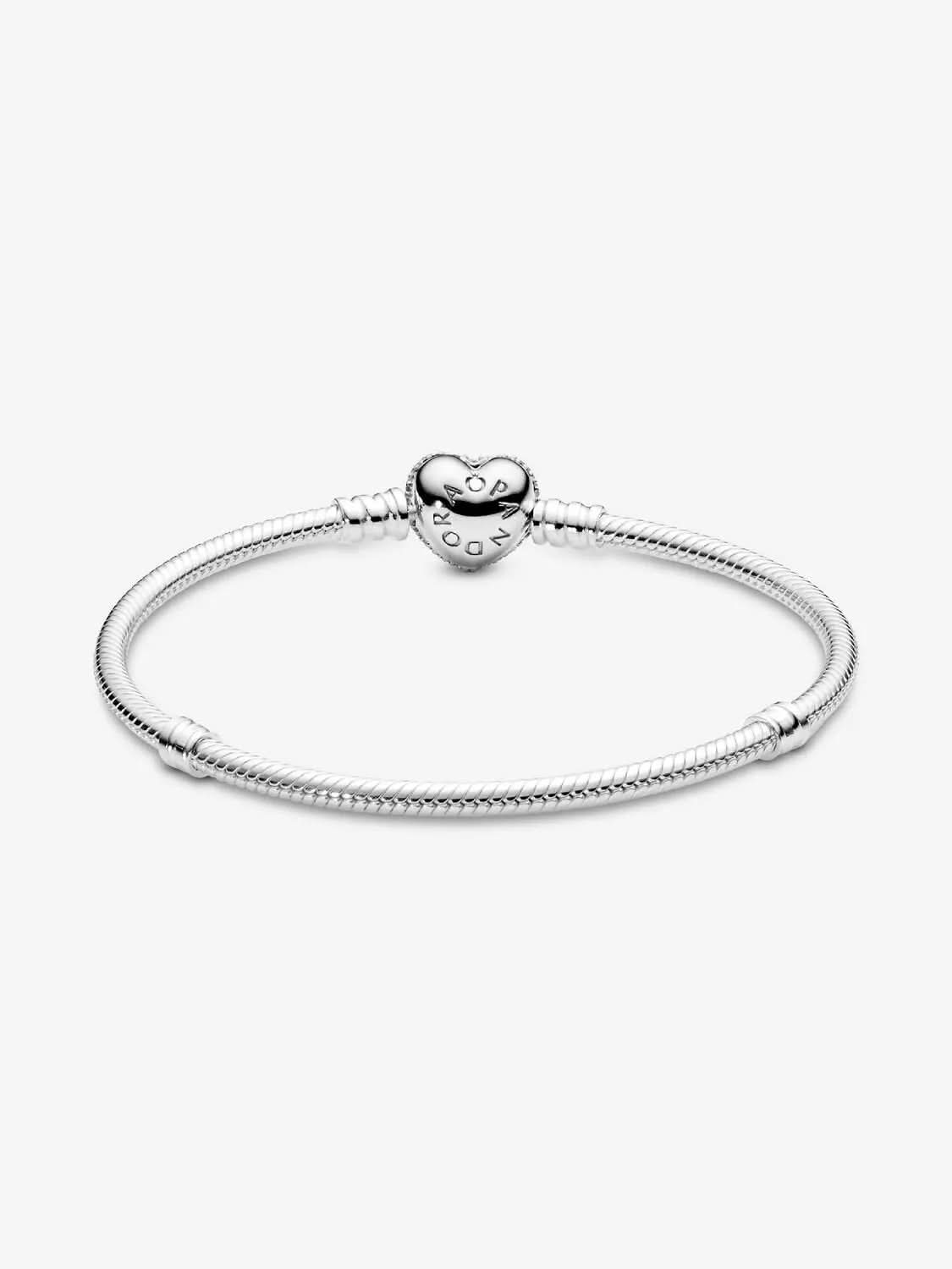 Sparkling Heart & Snake Chain Bracelet Sterling silver asasshop