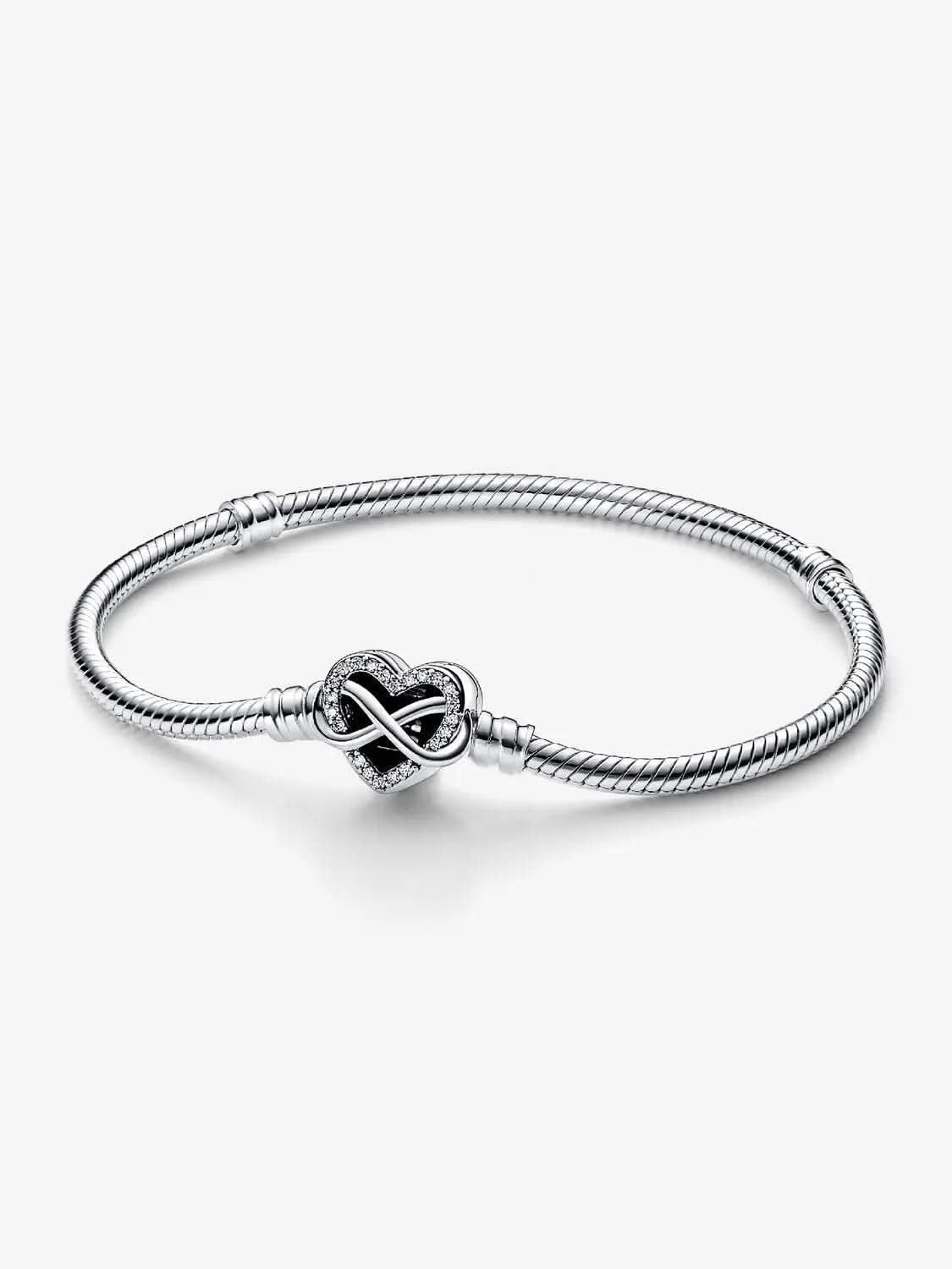 Sparkling Infinity Heart Clasp Snake Chain Bracelet Sterling silver asasshop