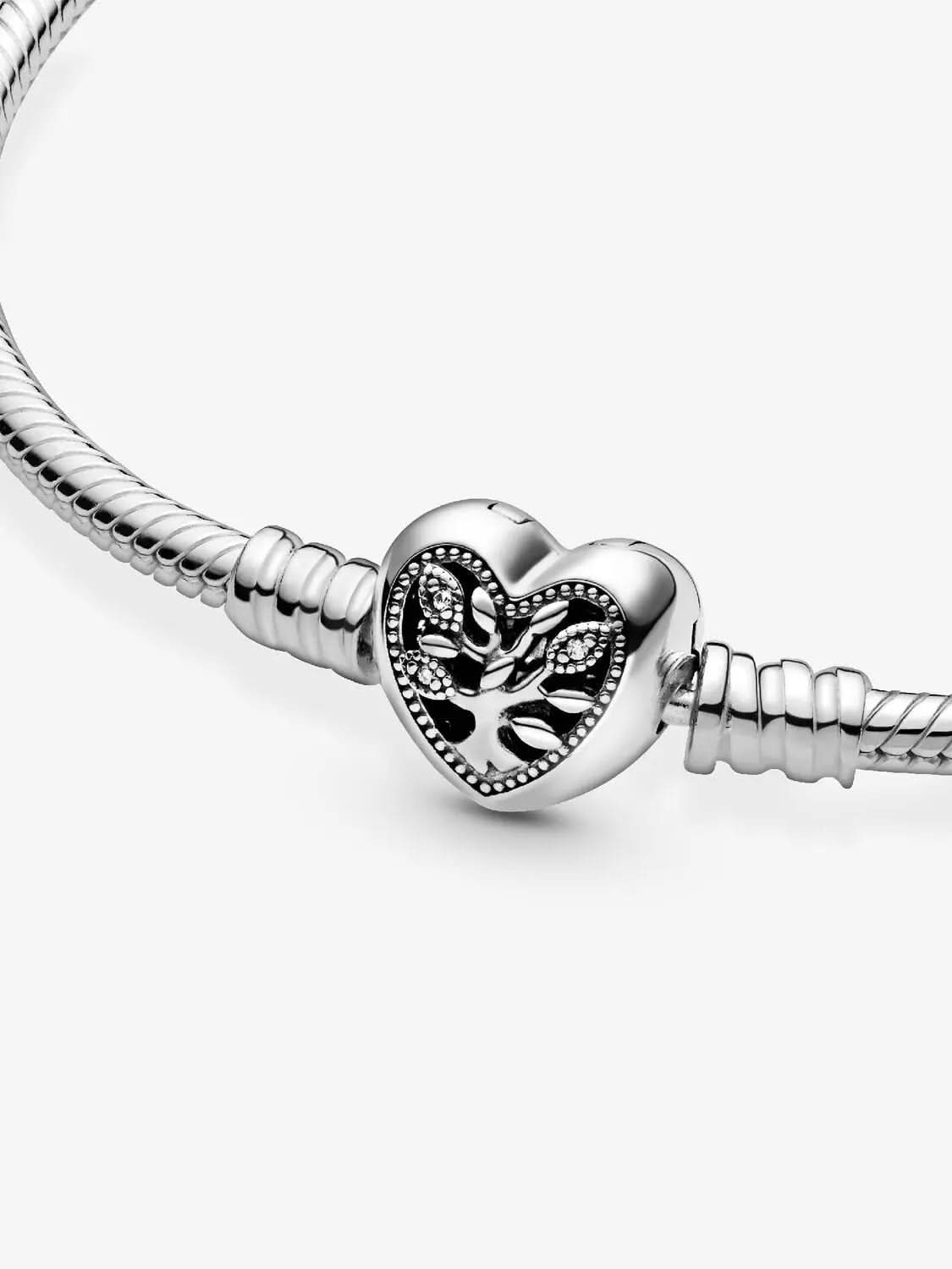 Family Tree Heart Clasp Snake Chain Bracelet Sterling silver asasshop