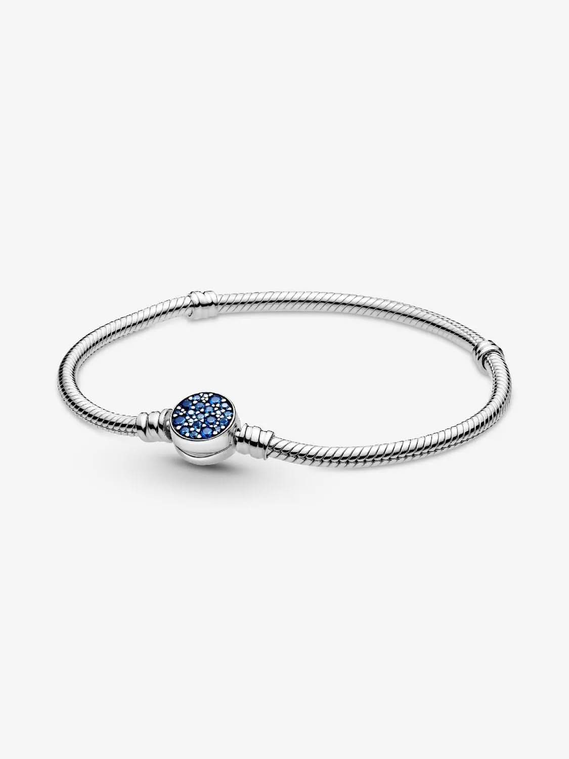 Sparkling Blue Disc Clasp Snake Chain Bracelet Sterling silver asasshop