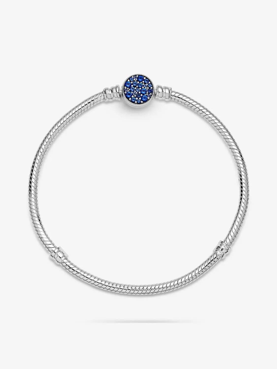 Sparkling Blue Disc Clasp Snake Chain Bracelet Sterling silver asasshop