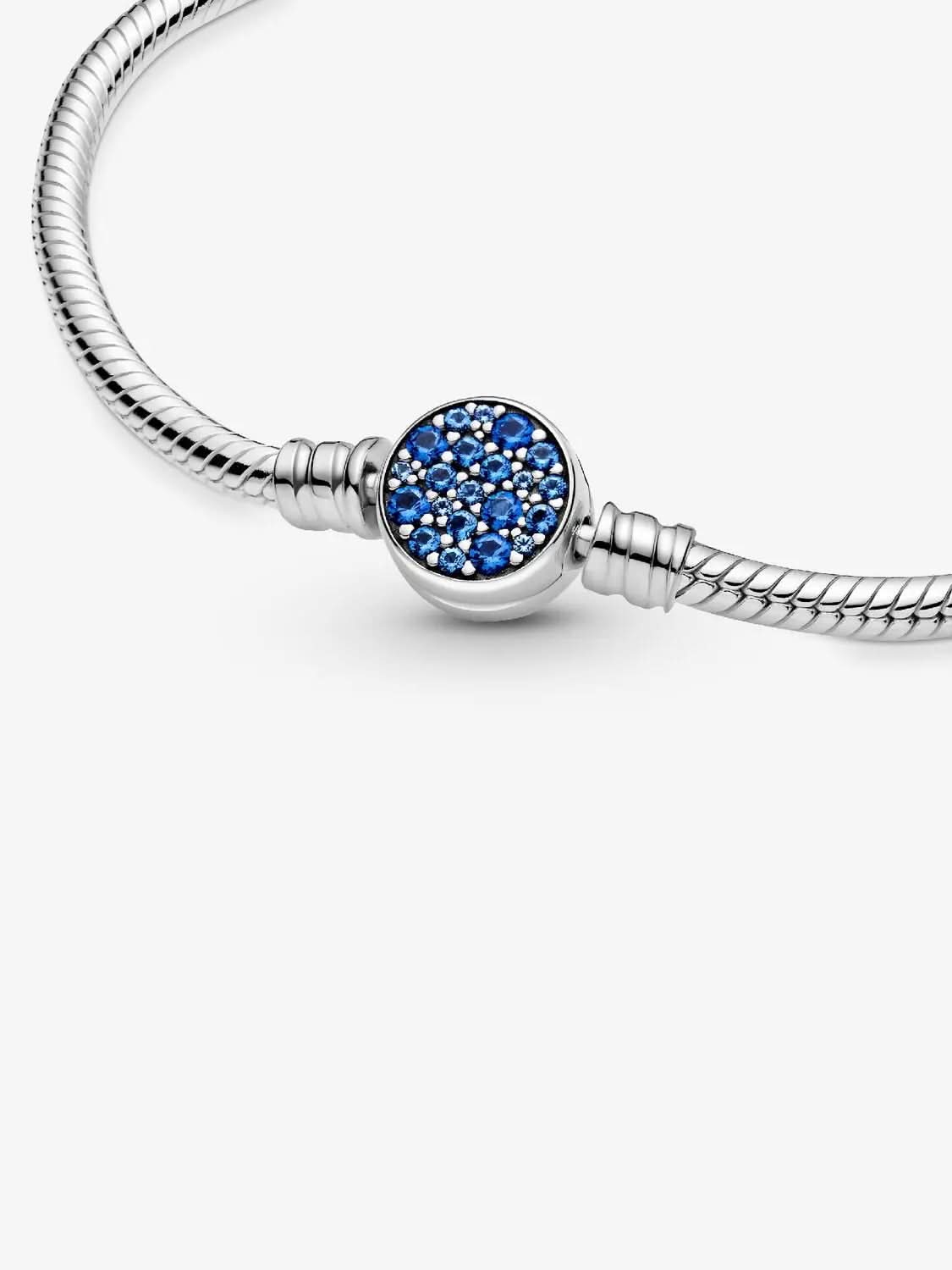 Sparkling Blue Disc Clasp Snake Chain Bracelet Sterling silver asasshop
