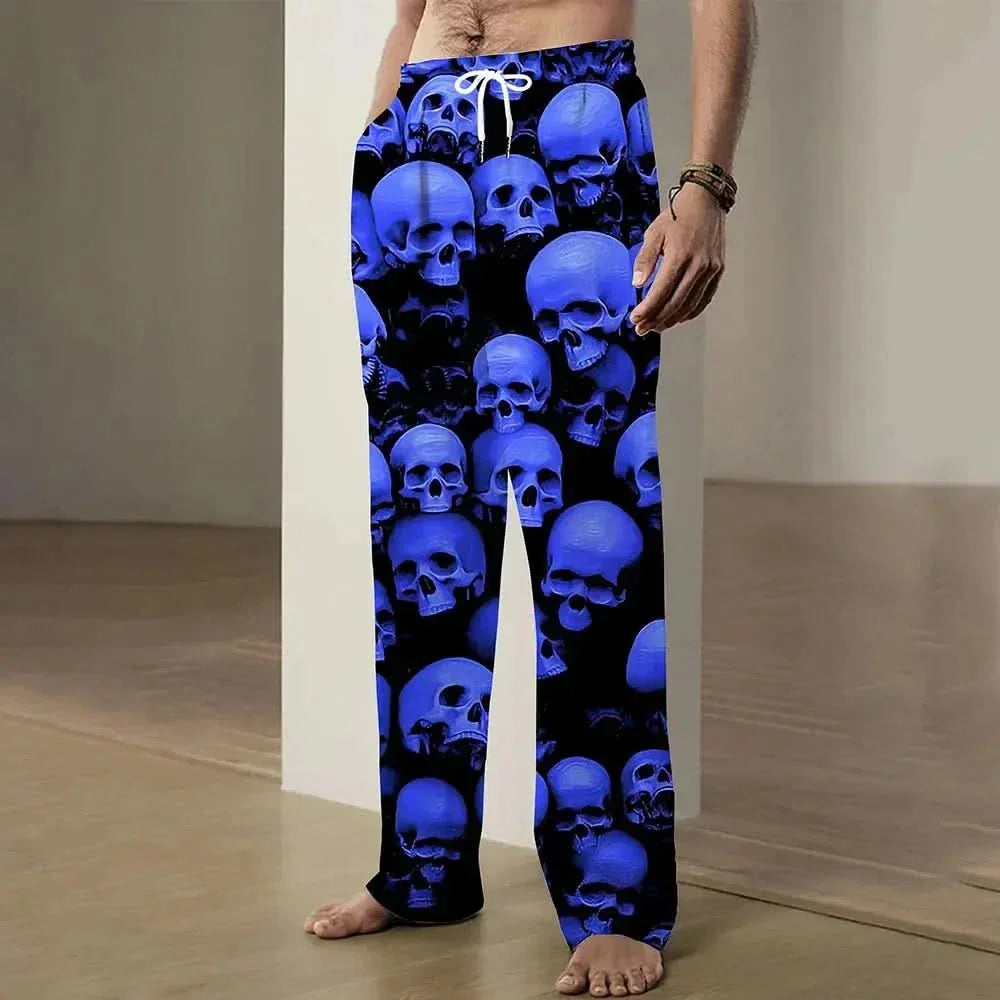 2025 New Fashion Skull Graphic Print Trousers Plus Size Loose Fit Men's Casual Pants Outdoor Daily Wear Drawstring Waist Pants