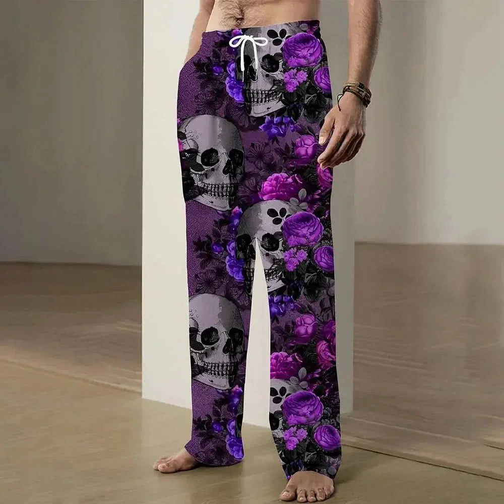 2025 New Fashion Skull Graphic Print Trousers Plus Size Loose Fit Men's Casual Pants Outdoor Daily Wear Drawstring Waist Pants