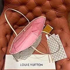 Neverfull MM White Checkered Pink Shopping Bag N41605 asasshop