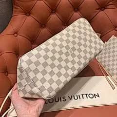 Neverfull MM White Checkered Pink Shopping Bag N41605 asasshop