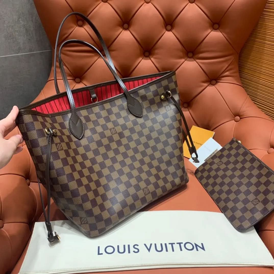 Neverfull MM White Checkered Pink Shopping Bag N41605 asasshop