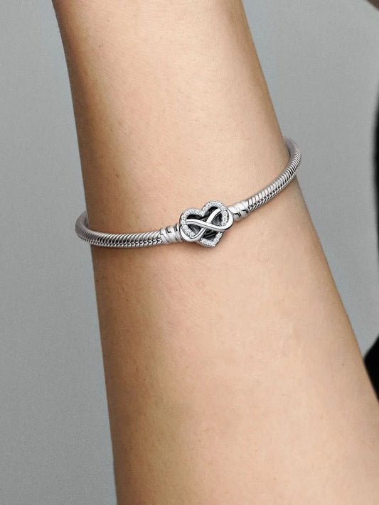 Sparkling Infinity Heart Clasp Snake Chain Bracelet Sterling silver asasshop