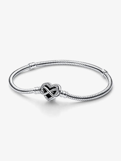 Sparkling Infinity Heart Clasp Snake Chain Bracelet Sterling silver asasshop