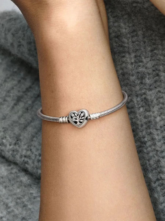 Family Tree Heart Clasp Snake Chain Bracelet Sterling silver asasshop