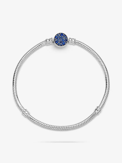 Sparkling Blue Disc Clasp Snake Chain Bracelet Sterling silver asasshop