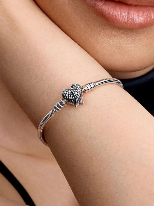 Heart Wings Clasp Snake Chain Bracelet Sterling silver asasshop