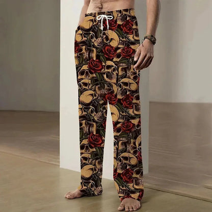 2025 New Fashion Skull Graphic Print Trousers Plus Size Loose Fit Men's Casual Pants Outdoor Daily Wear Drawstring Waist Pants