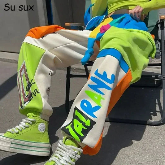 Casual Pocket Patchwork Sweatpants Cargo Pants Pants For Women Y2k Clothes Casual Cotton Trousers Japanese Korean Hip 118cm