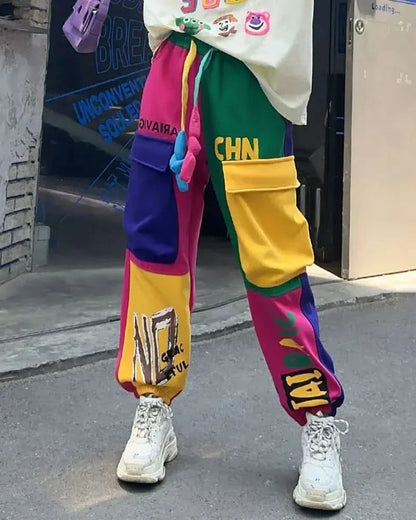 Casual Pocket Patchwork Sweatpants Cargo Pants Pants For Women Y2k Clothes Casual Cotton Trousers Japanese Korean Hip 118cm