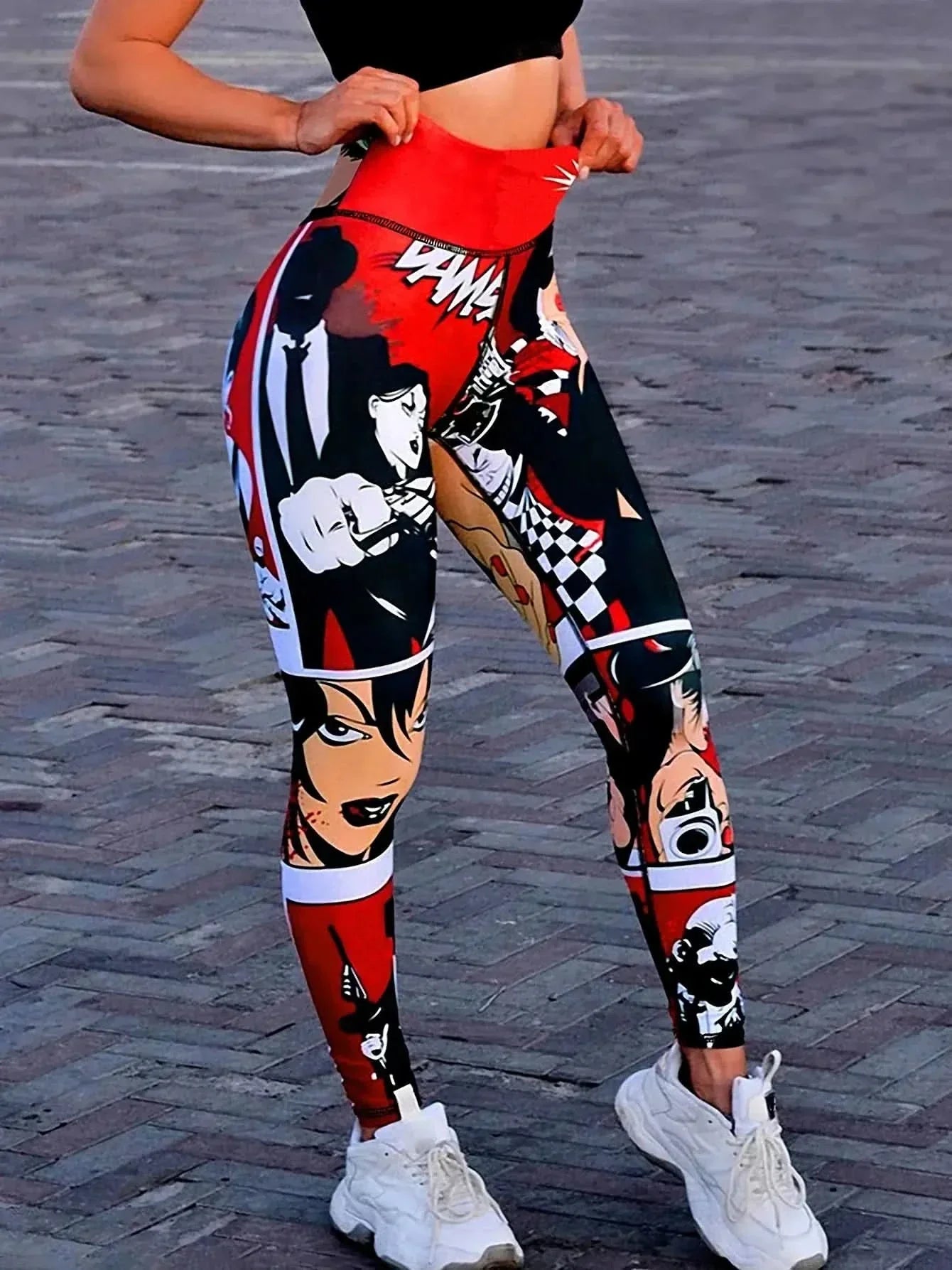 Women's High-Waisted Lip Print Yoga Pants Sexy Red Lips Poster Design Workout Leggings