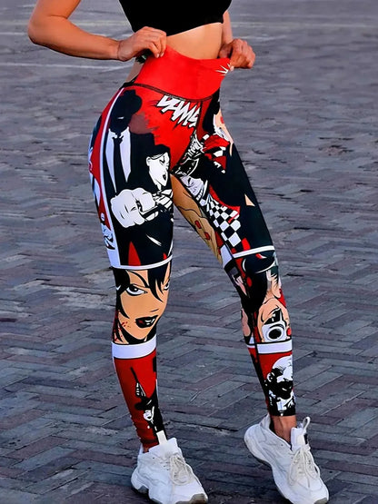 Women's High-Waisted Lip Print Yoga Pants Sexy Red Lips Poster Design Workout Leggings