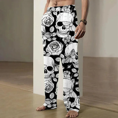2025 New Fashion Skull Graphic Print Trousers Plus Size Loose Fit Men's Casual Pants Outdoor Daily Wear Drawstring Waist Pants