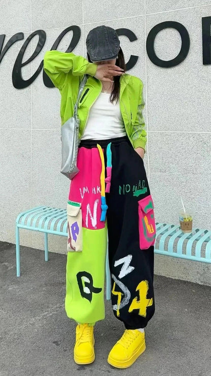 Casual Pocket Patchwork Sweatpants Cargo Pants Pants For Women Y2k Clothes Casual Cotton Trousers Japanese Korean Hip 118cm