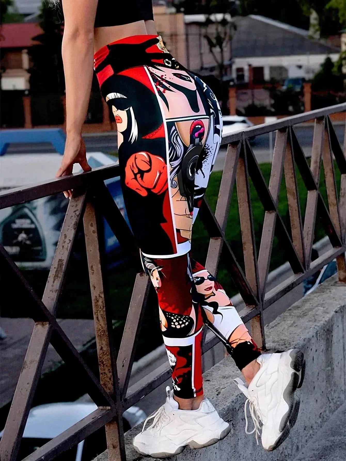 Women's High-Waisted Lip Print Yoga Pants Sexy Red Lips Poster Design Workout Leggings