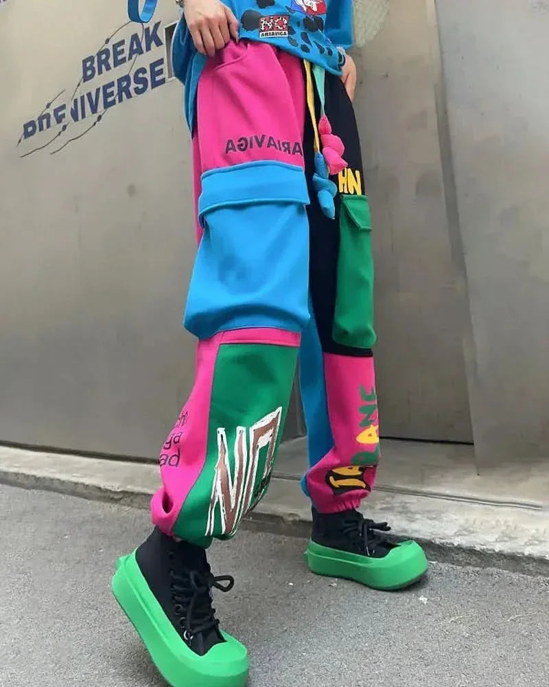 Casual Pocket Patchwork Sweatpants Cargo Pants Pants For Women Y2k Clothes Casual Cotton Trousers Japanese Korean Hip 118cm