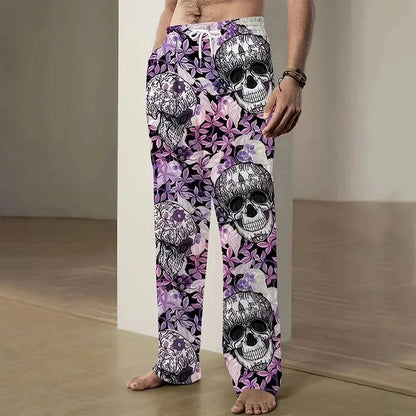 2025 New Fashion Skull Graphic Print Trousers Plus Size Loose Fit Men's Casual Pants Outdoor Daily Wear Drawstring Waist Pants