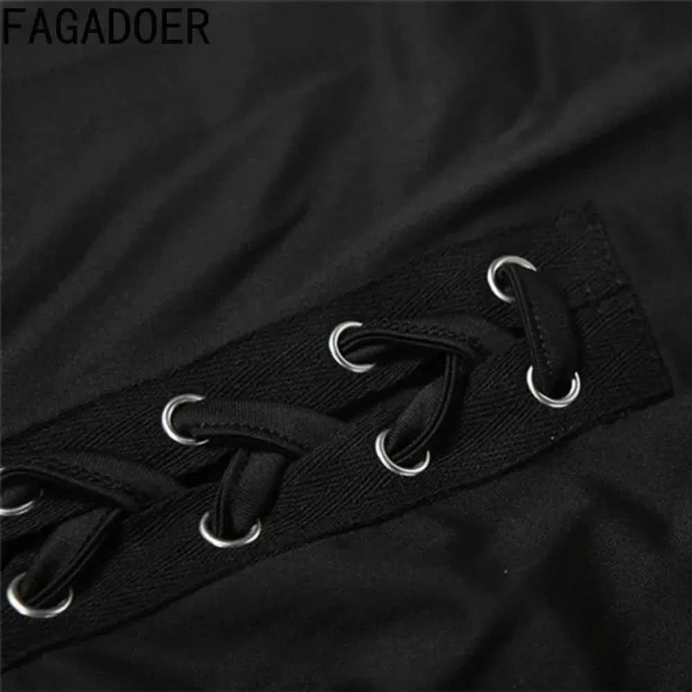 FAGADOER Sexy Bandage Patchwork 2 Piece Sets Woman Outfit Halter Sleeveless Crop Tops and Pants Matching Suit Female Streetwear