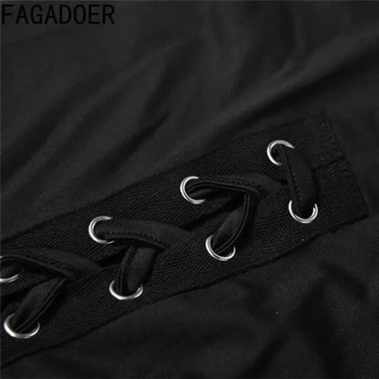 FAGADOER Sexy Bandage Patchwork 2 Piece Sets Woman Outfit Halter Sleeveless Crop Tops and Pants Matching Suit Female Streetwear