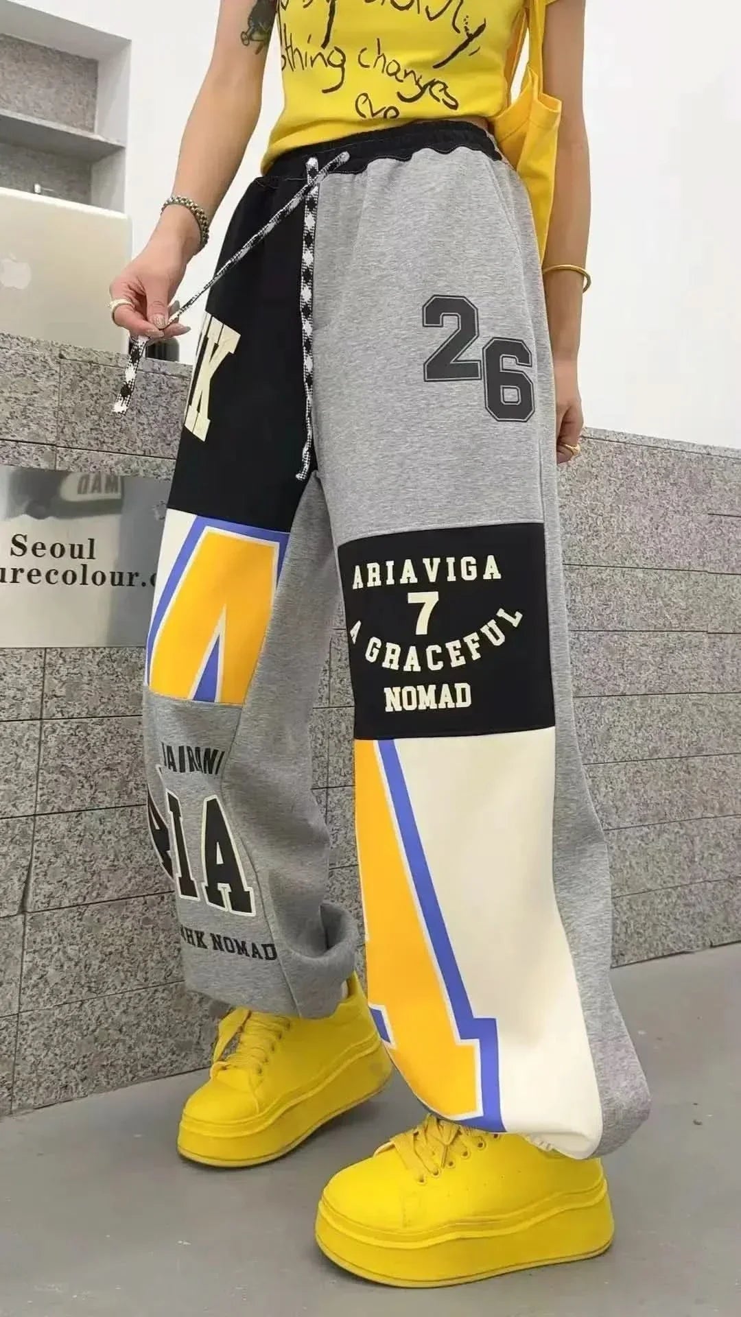 Casual Pocket Patchwork Sweatpants Cargo Pants Pants For Women Y2k Clothes Casual Cotton Trousers Japanese Korean Hip 118cm