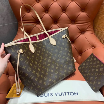 Neverfull MM White Checkered Pink Shopping Bag N41605 asasshop
