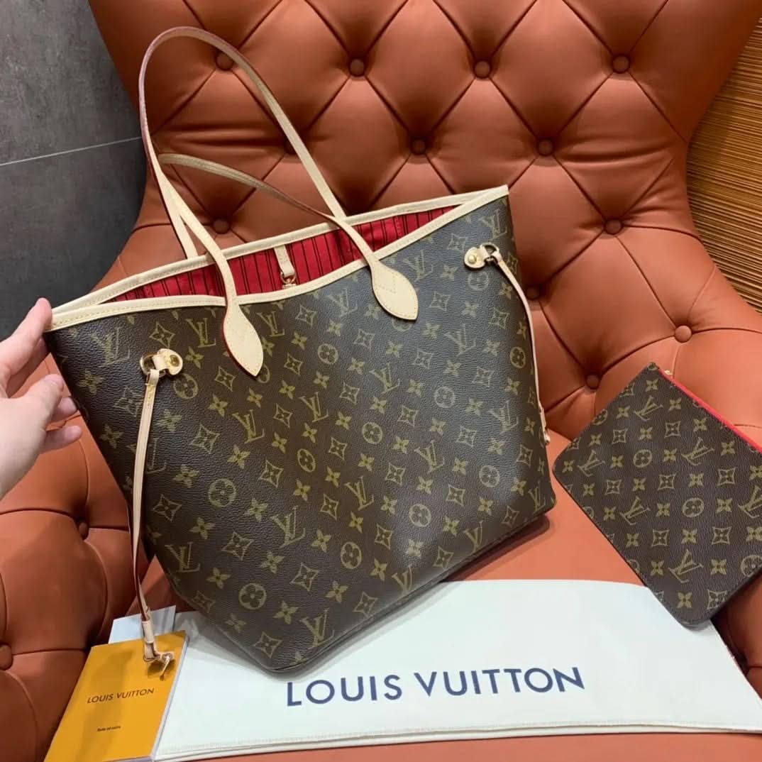 Neverfull MM White Checkered Pink Shopping Bag N41605 asasshop