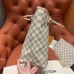 Neverfull MM White Checkered Pink Shopping Bag N41605 asasshop