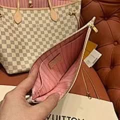 Neverfull MM White Checkered Pink Shopping Bag N41605 asasshop